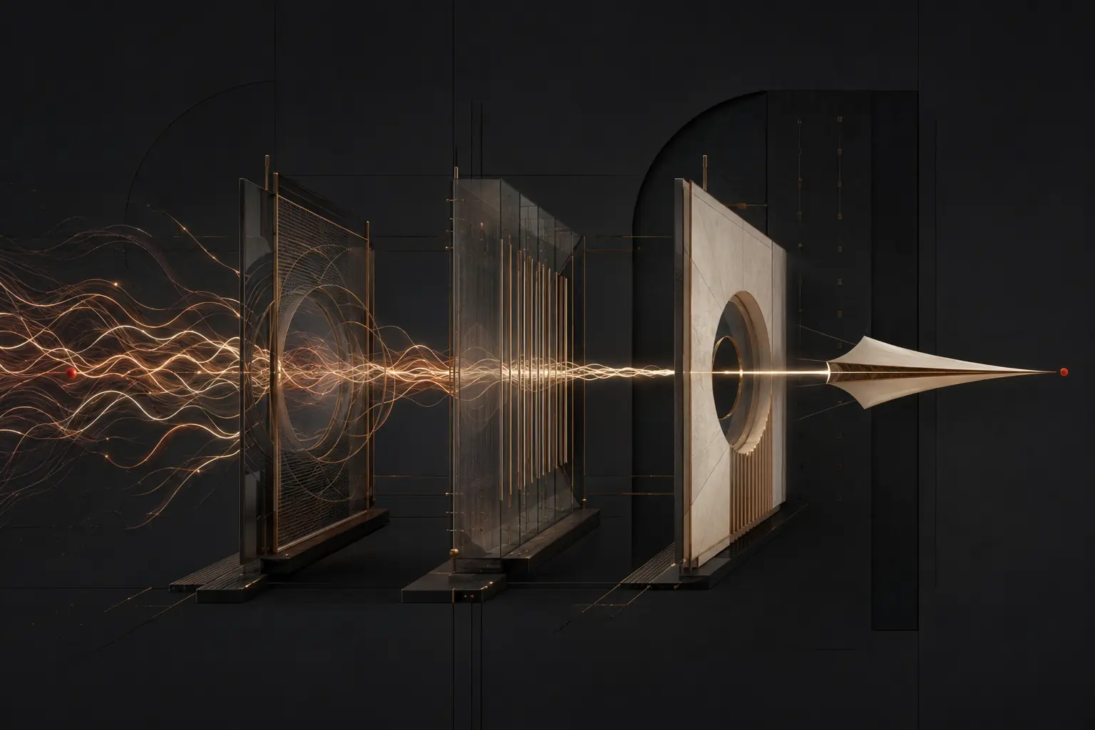 An unstable signal passing through three refinement layers before emerging as a clear directional form.